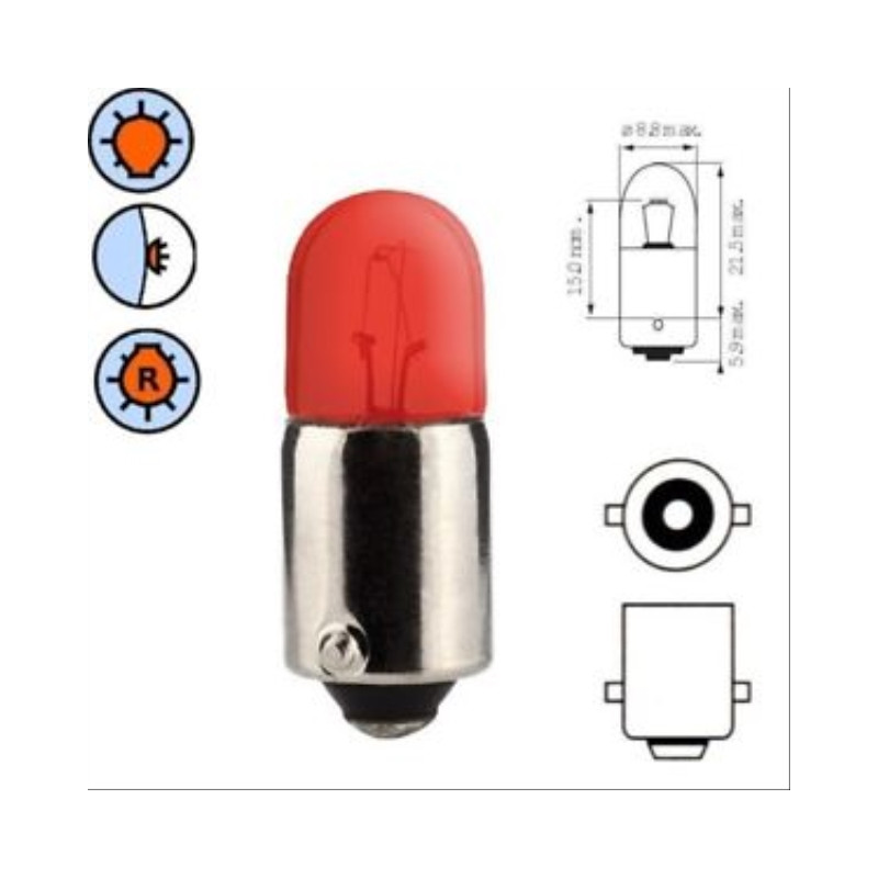 LAMPARA 12V 4W (CASQ.BA9S) COLOR ROJO IMPORT.