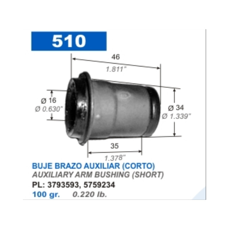 BUJE PARA CHEVROLET 400 63/78 BRAZO AUXILIAR CORTO