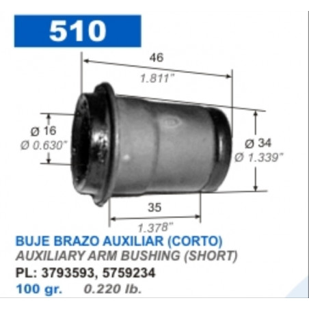 BUJE PARA CHEVROLET 400 63/78 BRAZO AUXILIAR CORTO