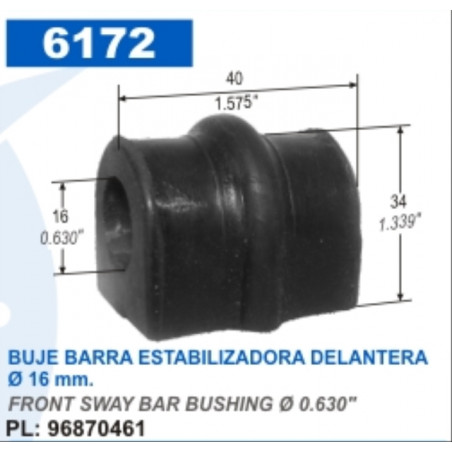 BUJE PARA CHEVROLET AVEO BARRA ESTABILIZADORA 16mm.