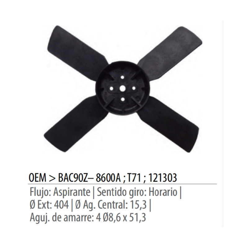 PALETA VENTILADOR PARA FORD F100 96/03 4.2 L TD MWM