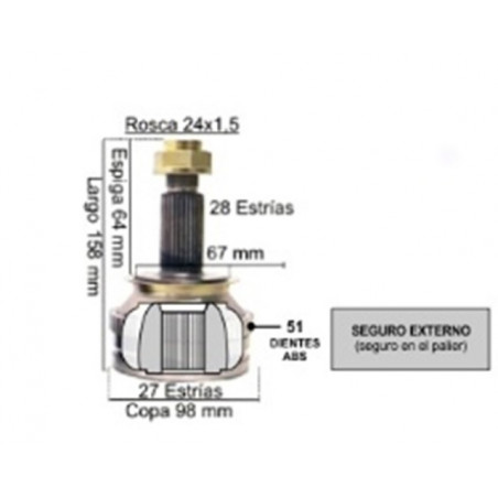 HOMOCINETICA L/RUEDA PARA RENAULT MASTER 28E/27I