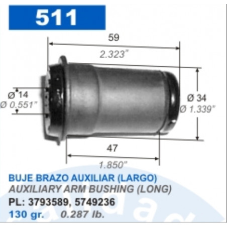 BUJE PARA CHEVROLET 400 63/78 BRAZO AUXILIAR LARGO