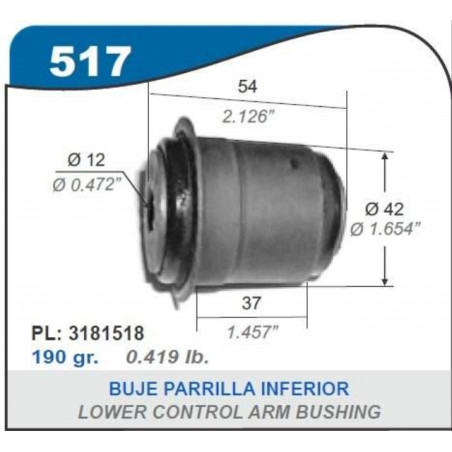 BUJE PARA CHEVROLET 400 63/78 PARRILLA INFERIOR