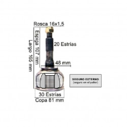 HOMOCINETICA L/RUEDA PARA RENAULT 12 (CAJA 5TA.) 20E/30I