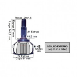 HOMOCINETICA L/RUEDA PARA PEUGEOT 206/207 21E/22I C/ABS 48D