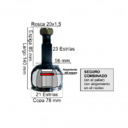 HOMOCINETICA L/RUEDA PARA RENAULT CLIO II/KANGOO 23E/21I S/COMB.