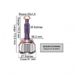 HOMOCINETICA L/RUEDA PARA FORD FOCUS 99/08 25E/23I