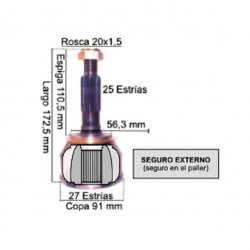 HOMOCINETICA L/RUEDA PARA RENAULT TRAFIC 92/.. 25E/27I