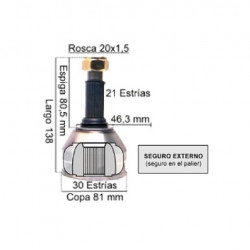 HOMOCINETICA L/RUEDA PARA RENAULT 9/11 21E/30I