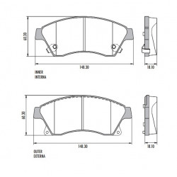PASTILLAS DE FRENO PARA CHEVROLET CRUZE/SONIC/TRACKER DELANTERAS